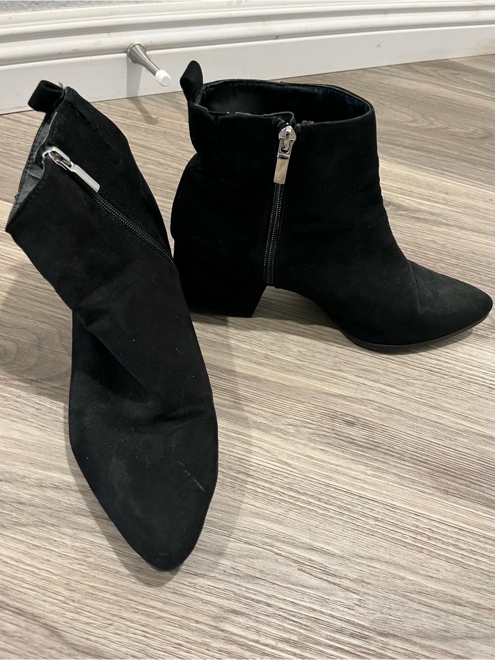 Black Suede Pointed Toe Ankle Boots
